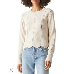 Michael Stars Lakin Chenille Chevron Pointelle Knit Crop Sweater Cream LP NWT